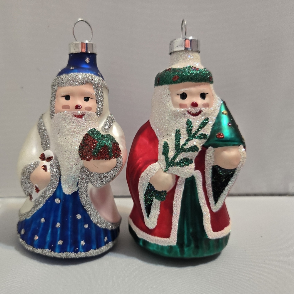 Festive Santa Claus Holiday Ornaments - Blue and Red